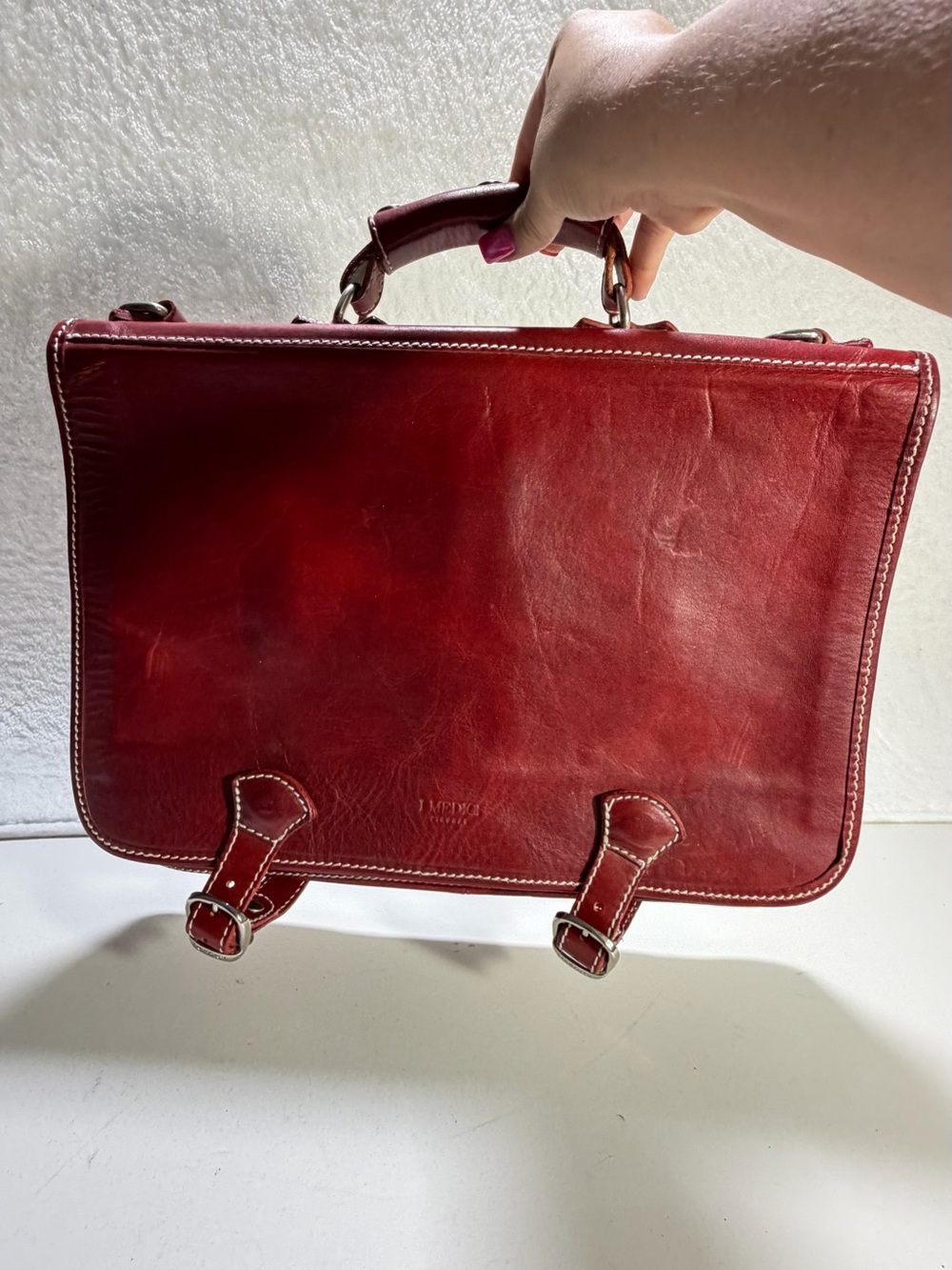 I Medici Firenze Leather Briefcase Document Bag Burgundy Red messenger bag